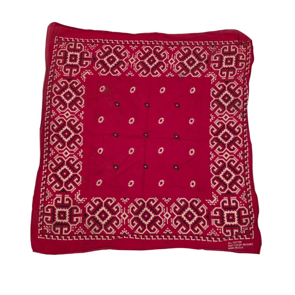 Vintage Made‎ in USA Red Geometric Southwestern Bandana RN 13960